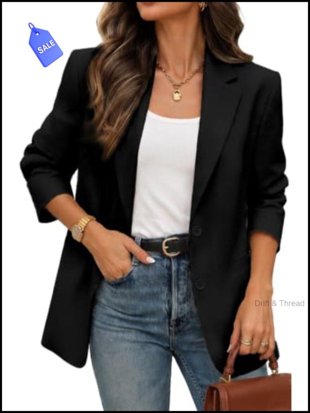 Women's Business Casual Boyfriend Fit Blazer with Pockets Notch Collar Long